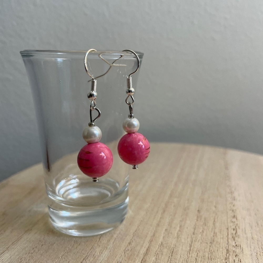 Pink Ivory Beaded Earrings